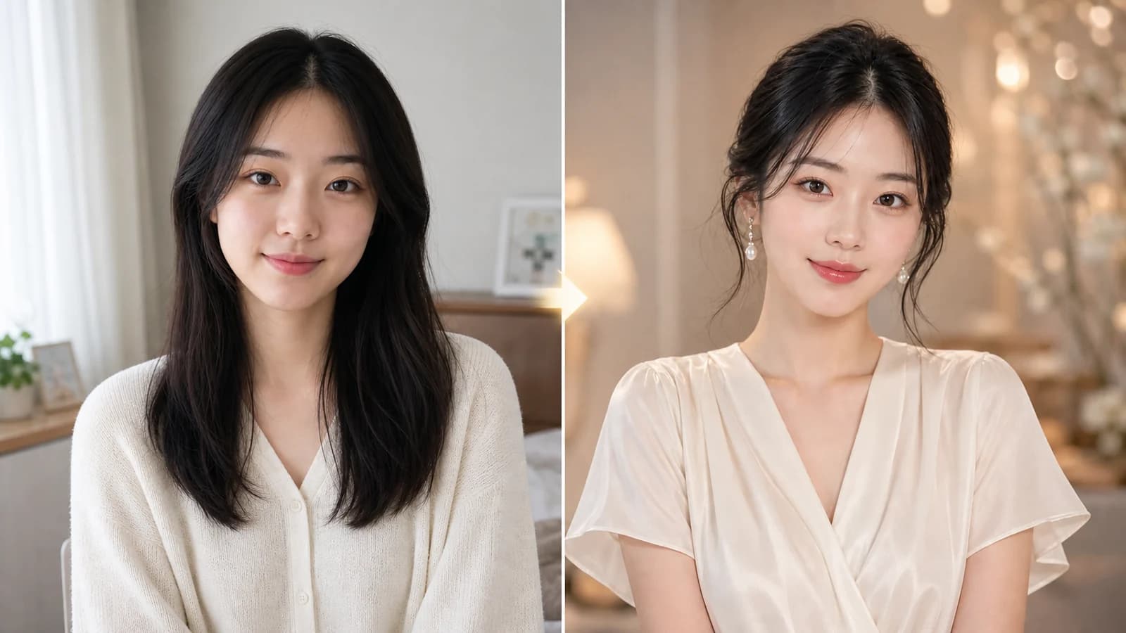 평상시 모습과 가장 잘 꾸민 모습을 좌우로 비교한 AI 스타일링 결과물