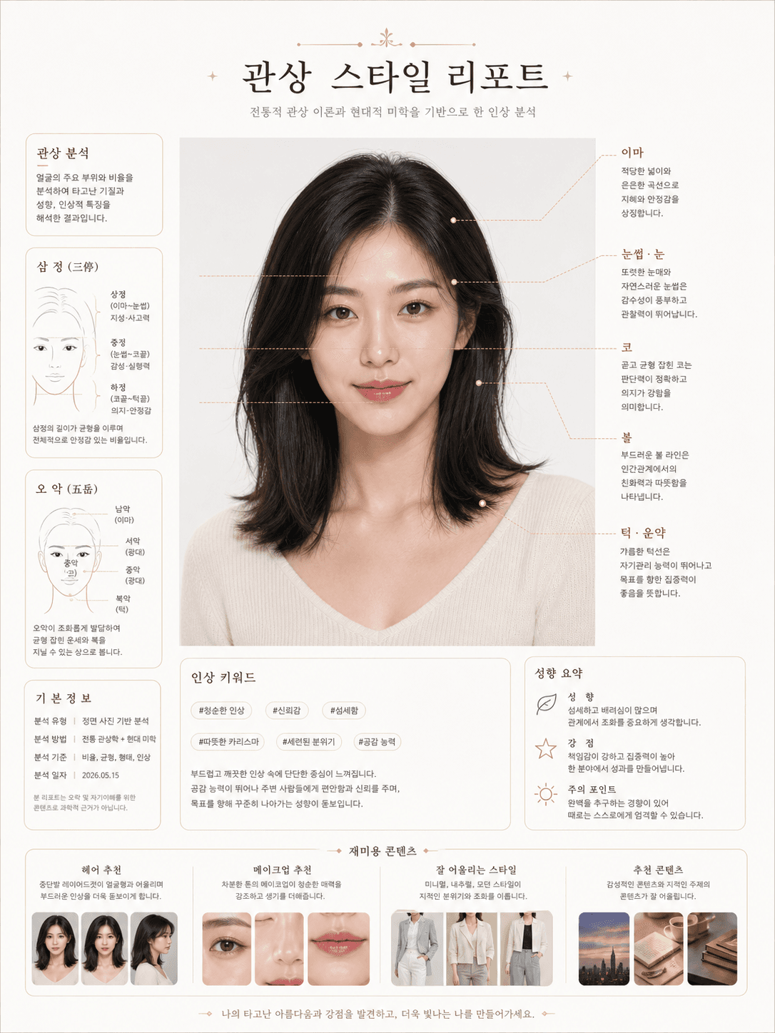 얼굴 사진 위에 분위기 리포트 그래픽을 얹은 재미용 AI 결과물
