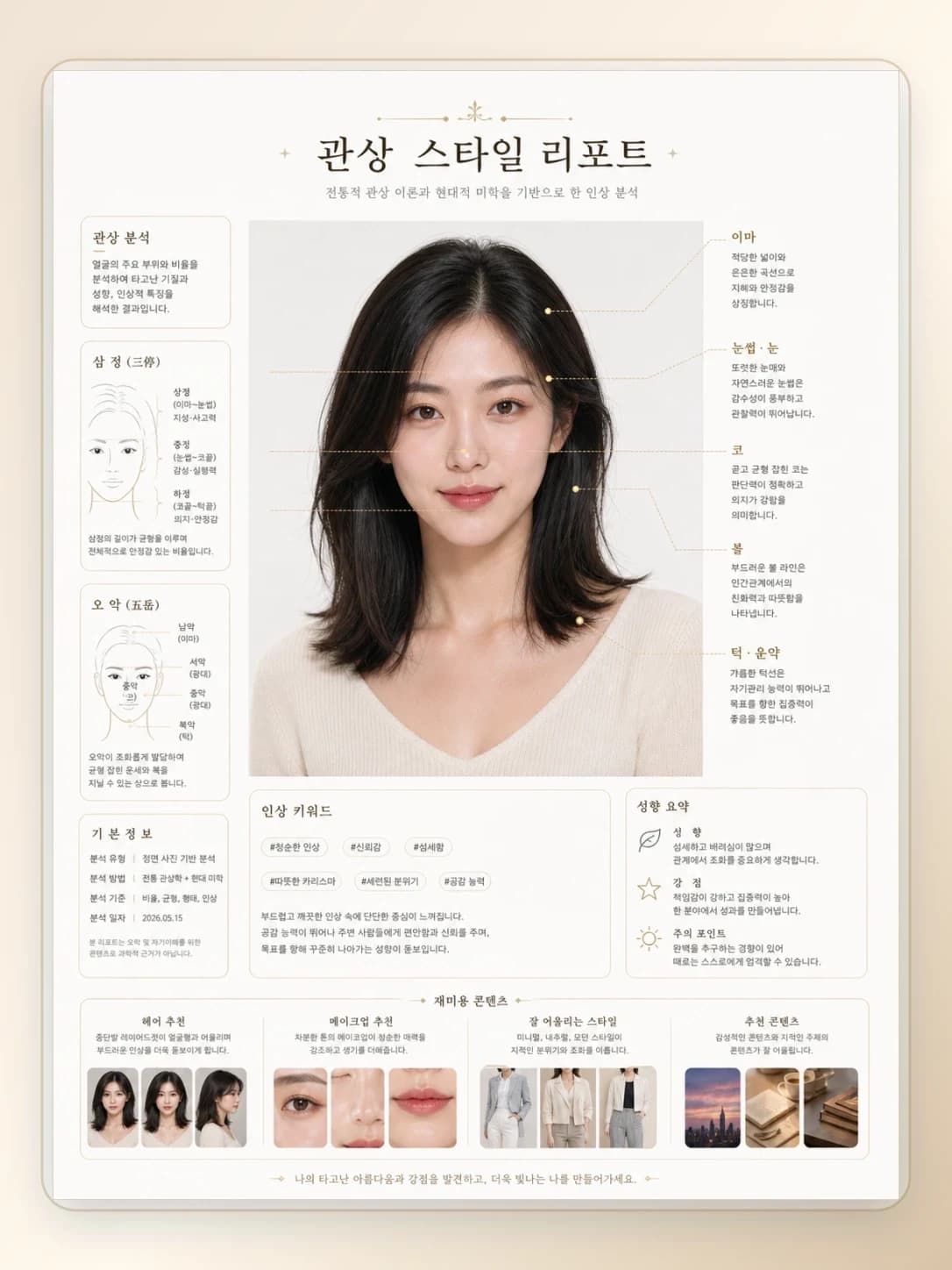 얼굴 사진 위에 분위기 리포트 그래픽을 얹은 재미용 AI 결과물
